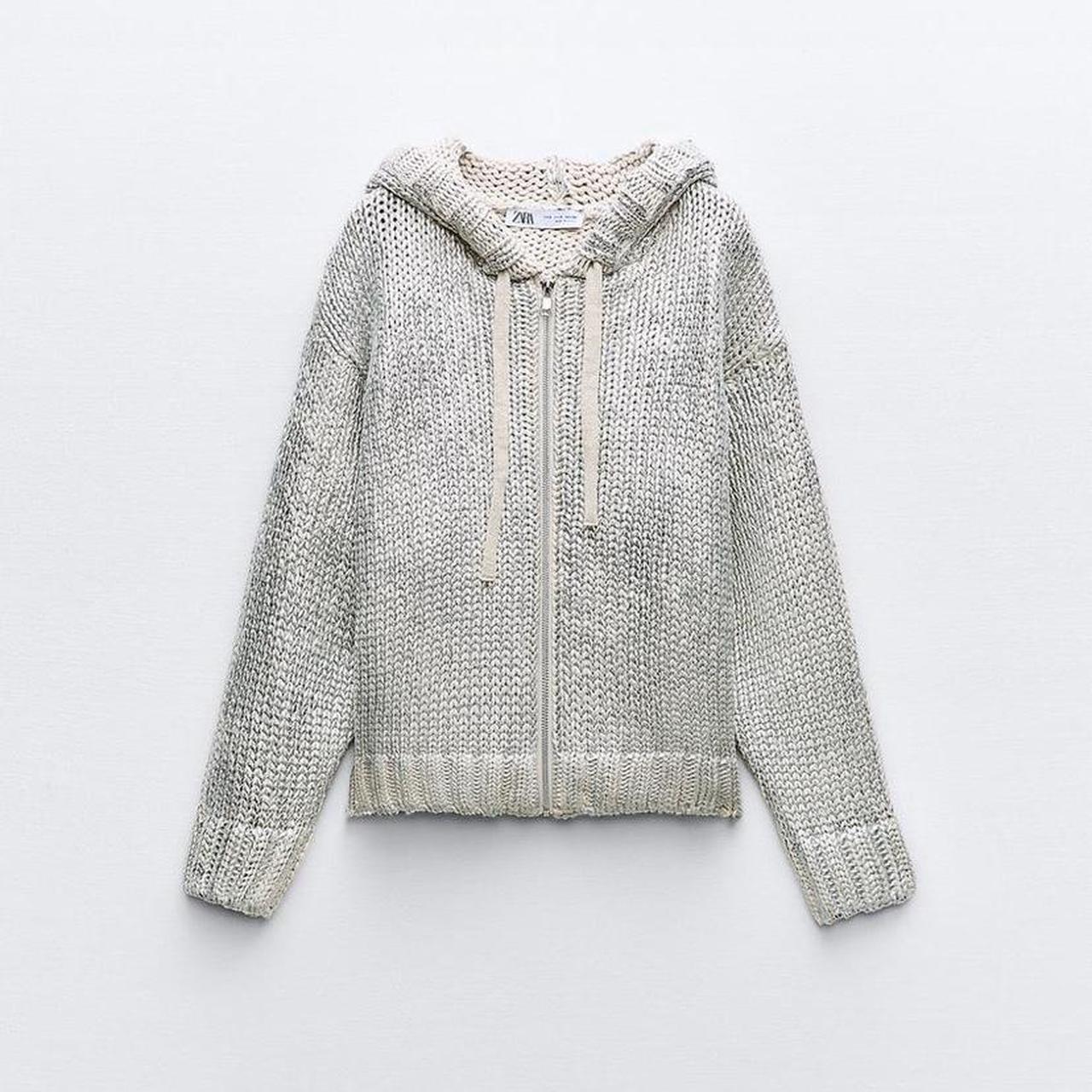 ZARA NEW WOMAN ZIP UP FOIL KNIT HOODIE CARDIGAN