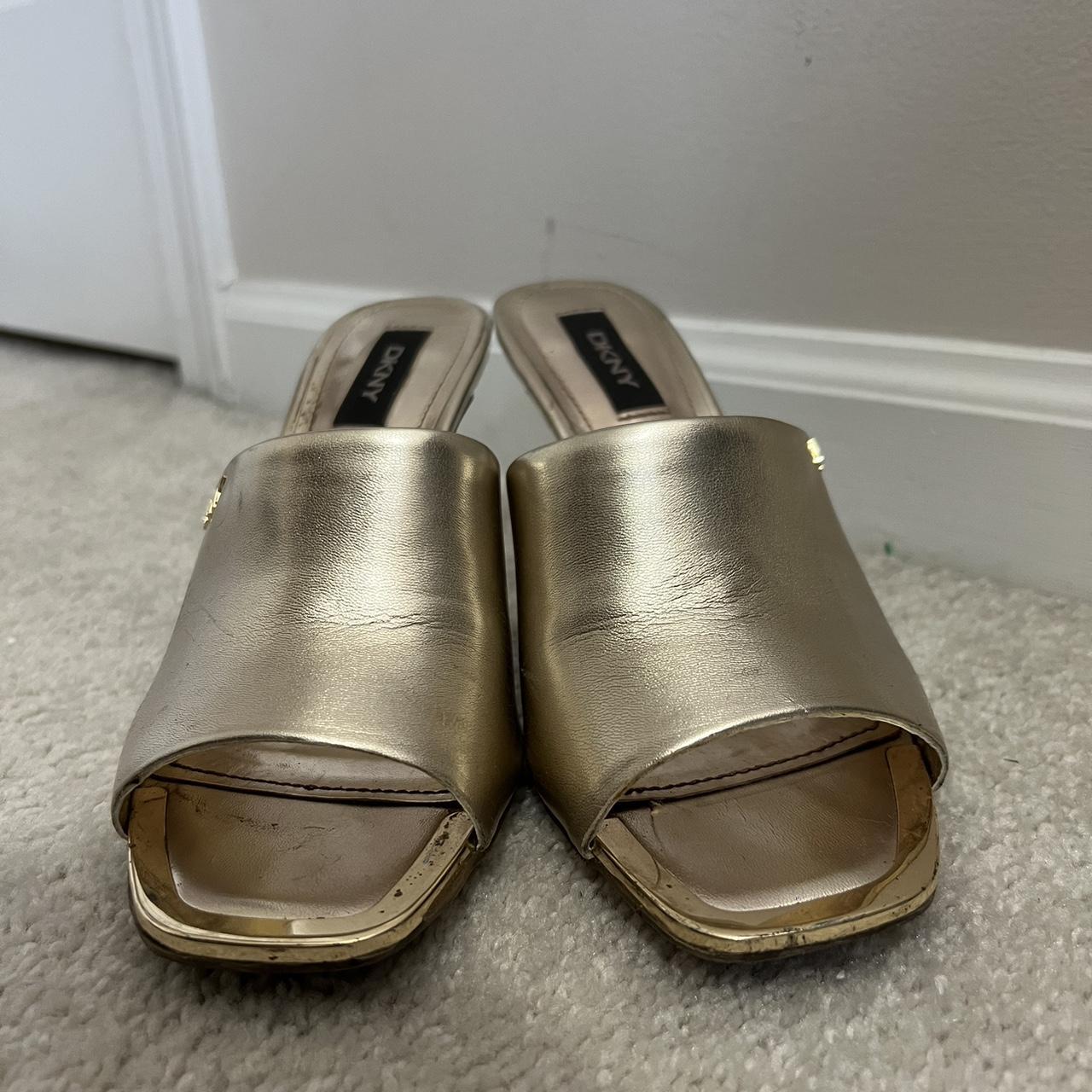 Gorgeous shiny gold DKNY mule heels, love these just... - Depop