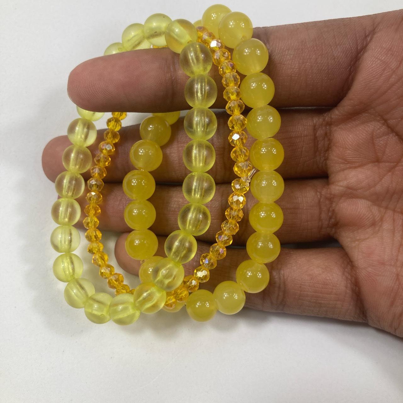 yellow handmade bracelet pack 3 bracelets shiny... - Depop