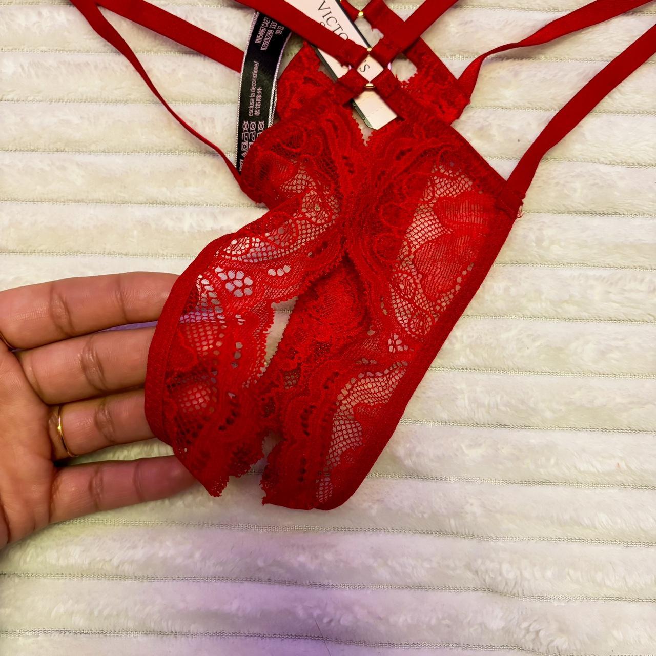 Red Lace Victoria Secret thong underwear with hole...