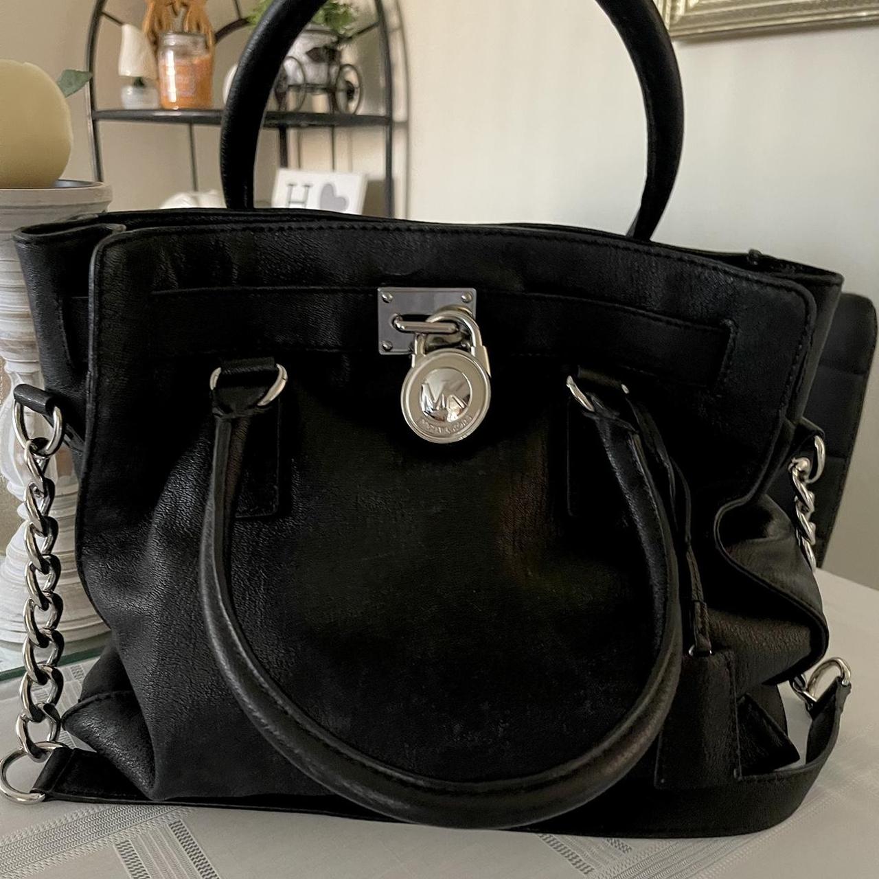 Michael Kors Hamilton Satchel Bag with silver Chain - Black