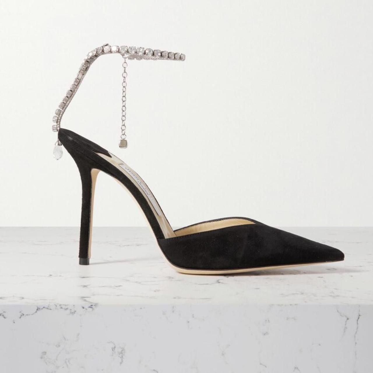 靴 JIMMY CHOO Saeda100 BLACK SAEDA SANDAL 100 | Black Suede Sandals with Crystal