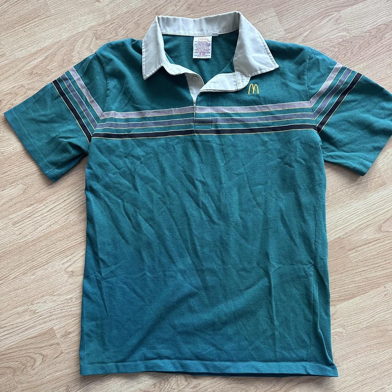 Vintage 1986 McDonald’s uniform work polo. Striped... - Depop