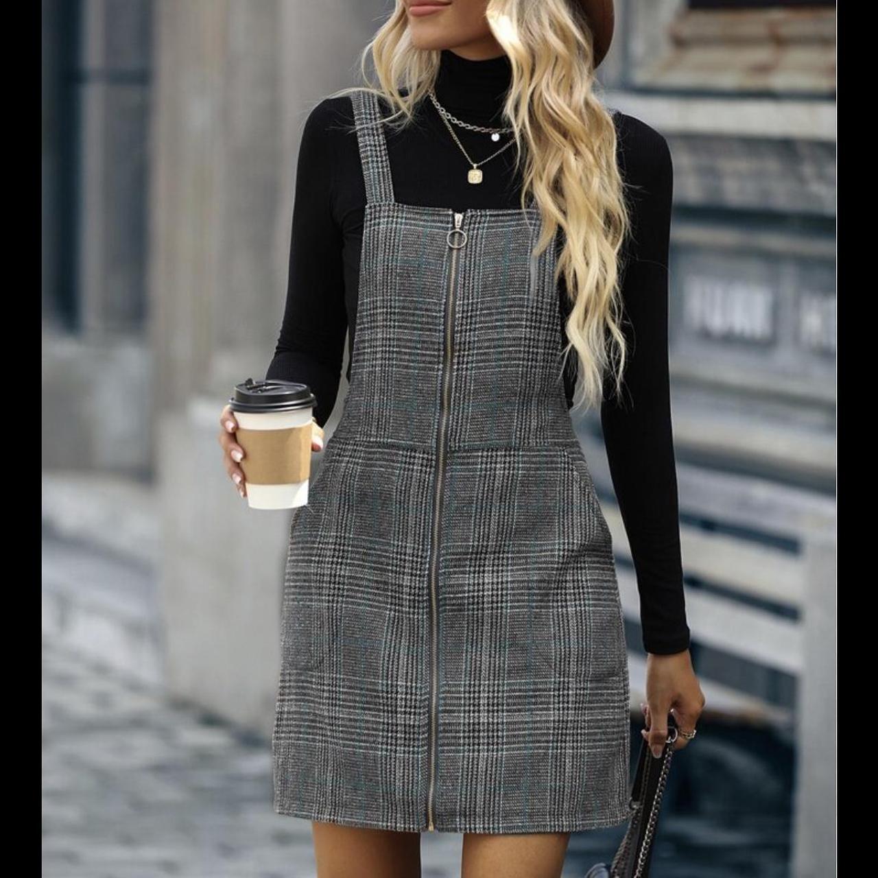 Plaid corduroy type zip down dress. Perfect for fall