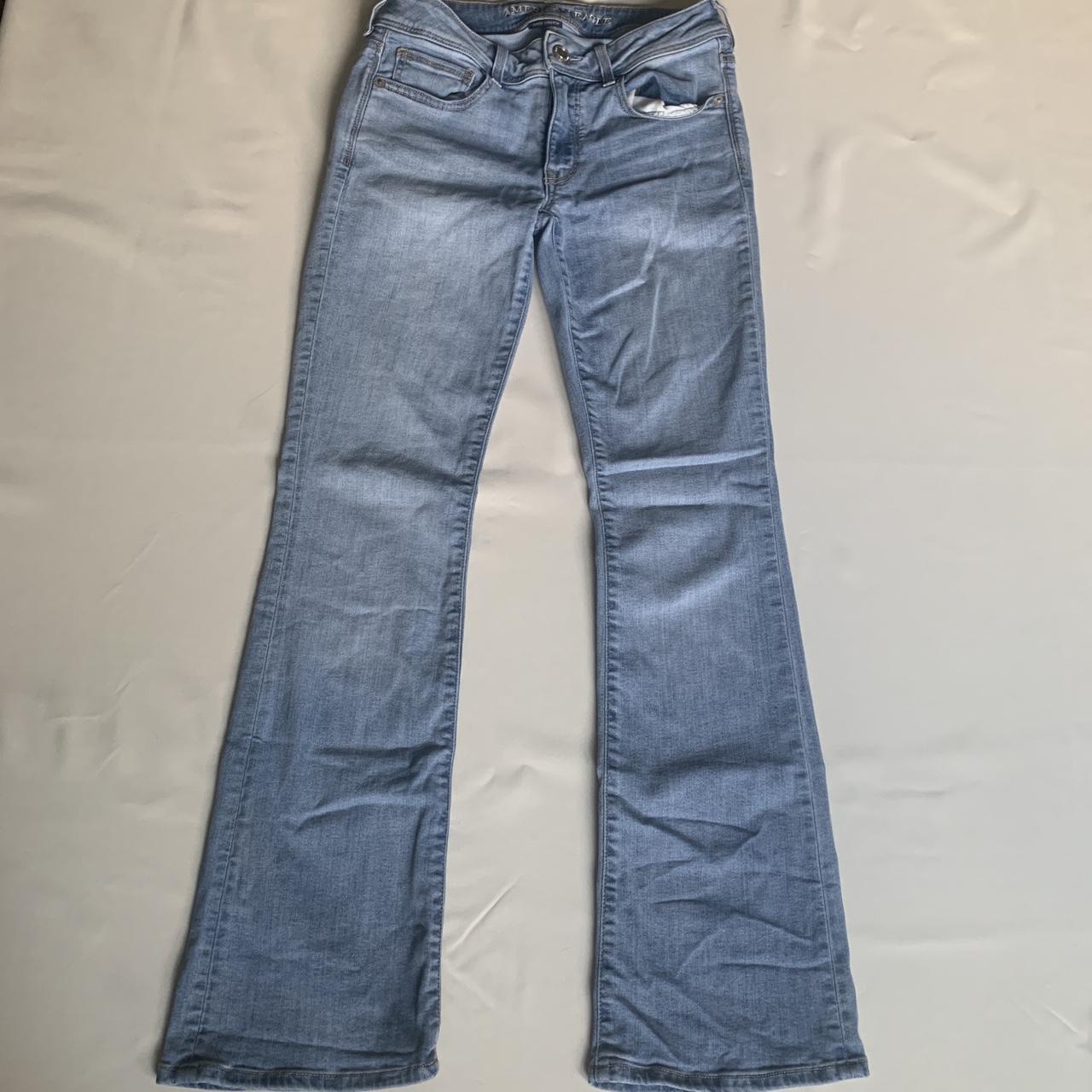 low waisted flare american eagle jeans measurements... - Depop