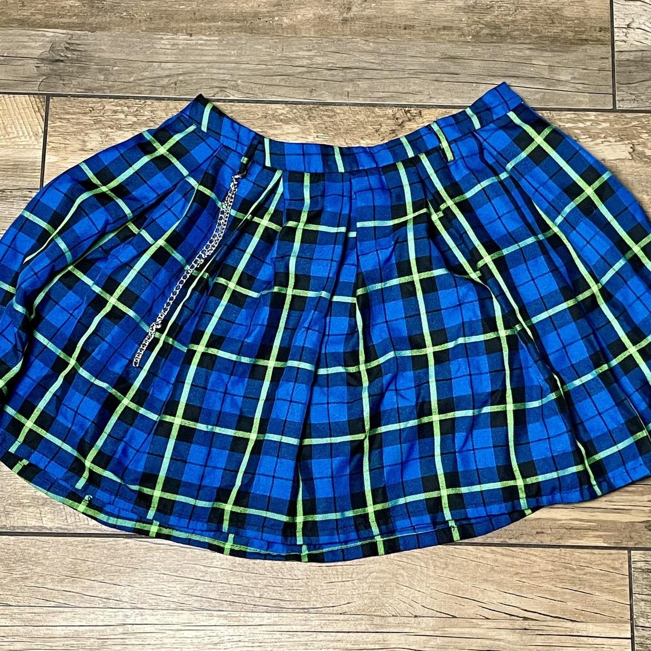 Blue Green Plaid Pleated Chain Skirt •Brand- Depop