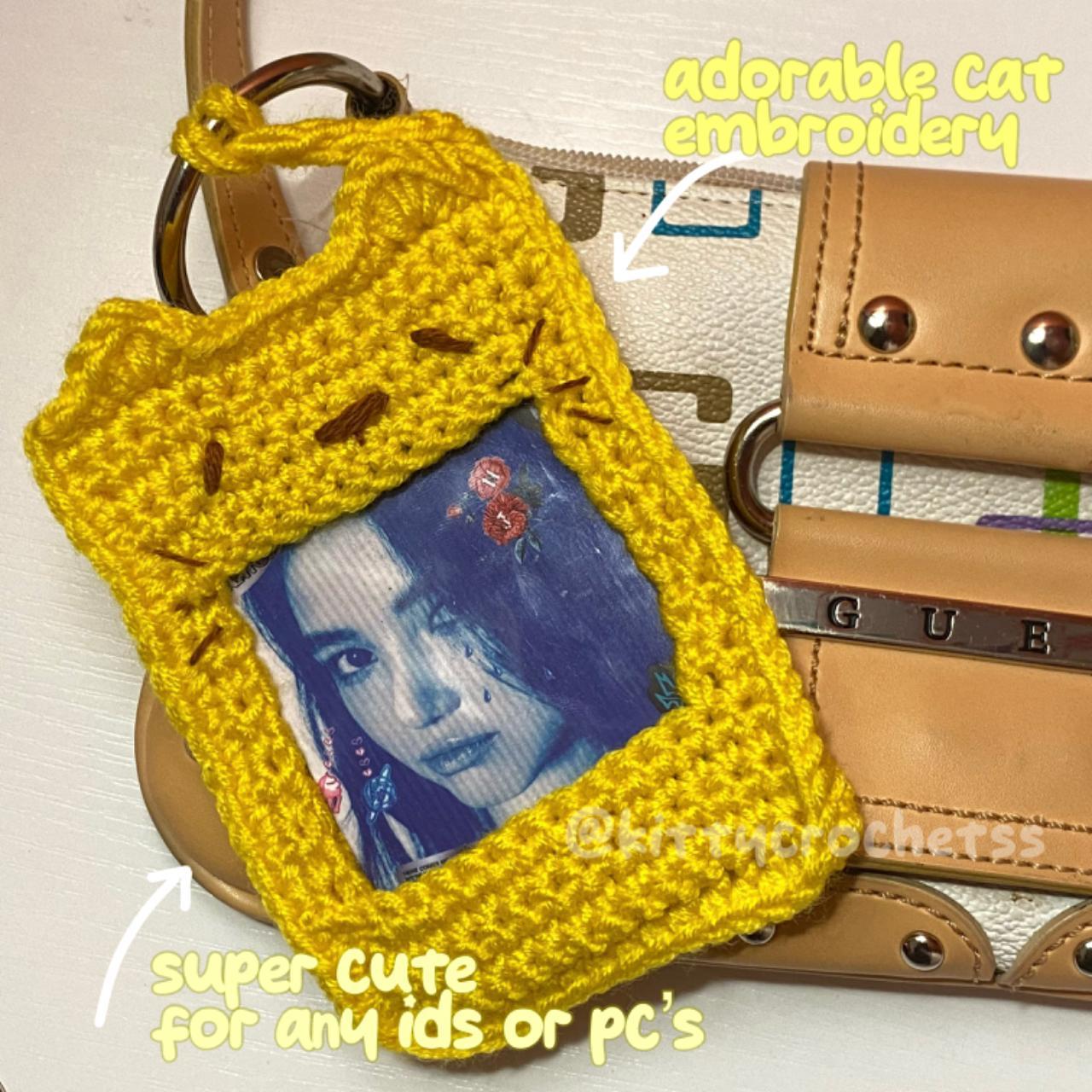 yellow kitty crochet photocard holder 🐈measures 4 by... - Depop