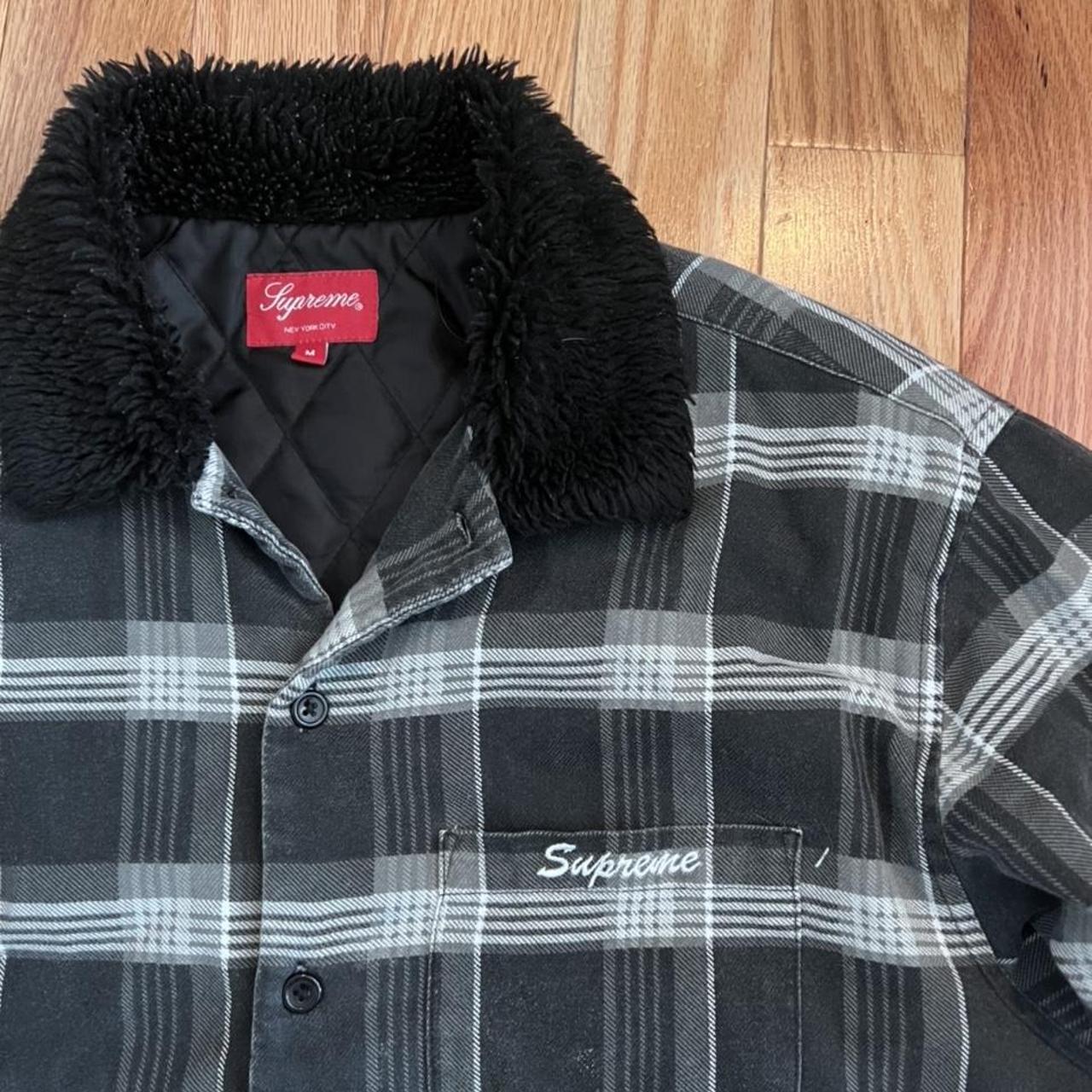 supreme flannel faux fur button up from the personal... - Depop
