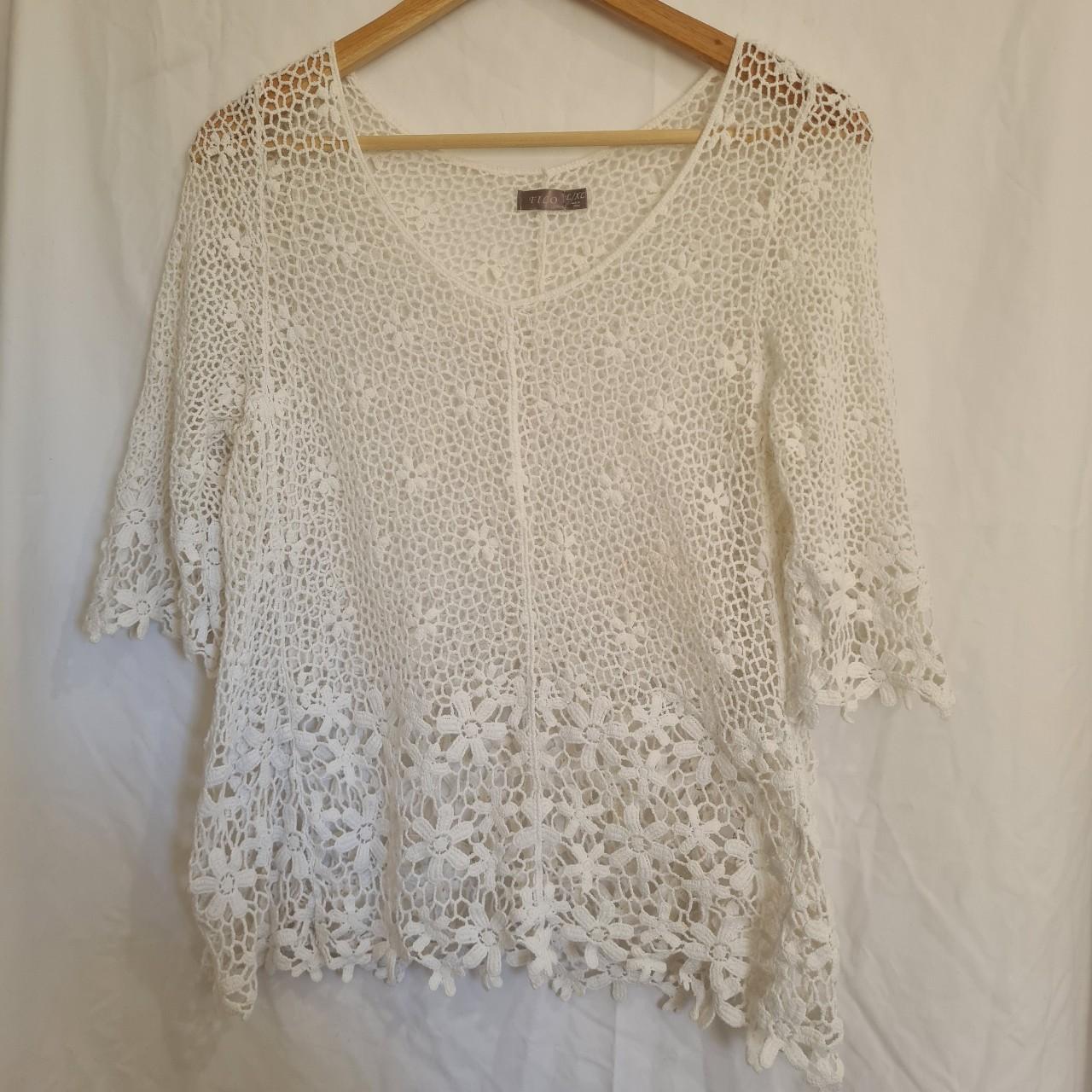 Filo L/XL White lace t shirt Floral design 100%... - Depop