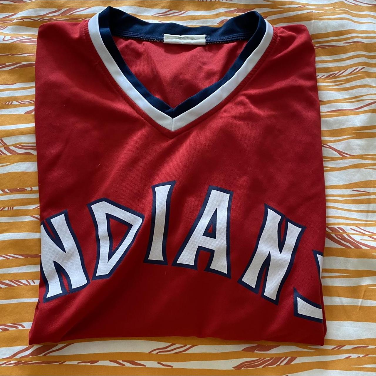 Vintage Cleveland Indians V Neck Style T Shirt Sz - Depop