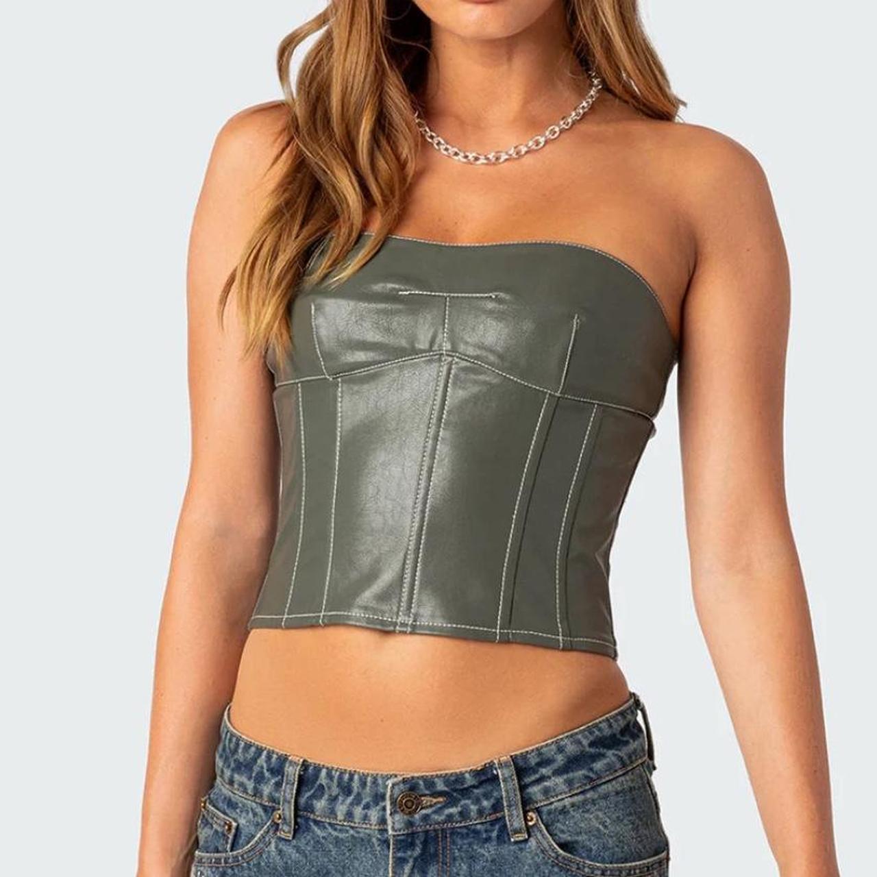 EDIKTED Moss Faux Leather Lace Up Womens Corset Top