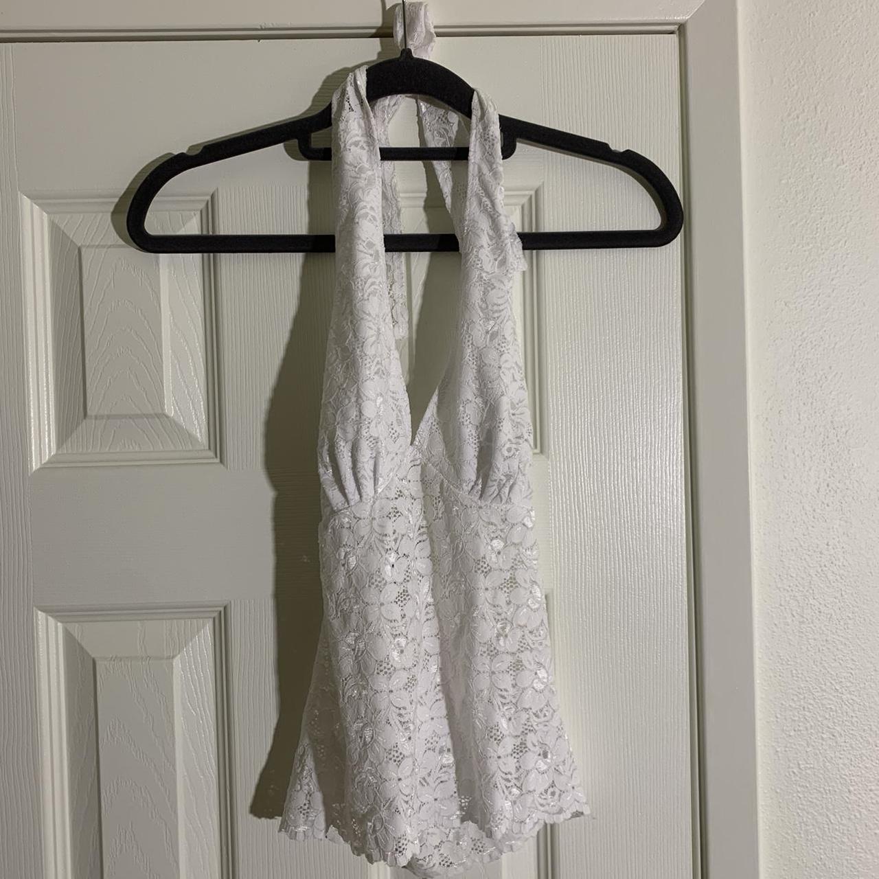 Body Central - Semi Sheer White Lace Halter In... - Depop