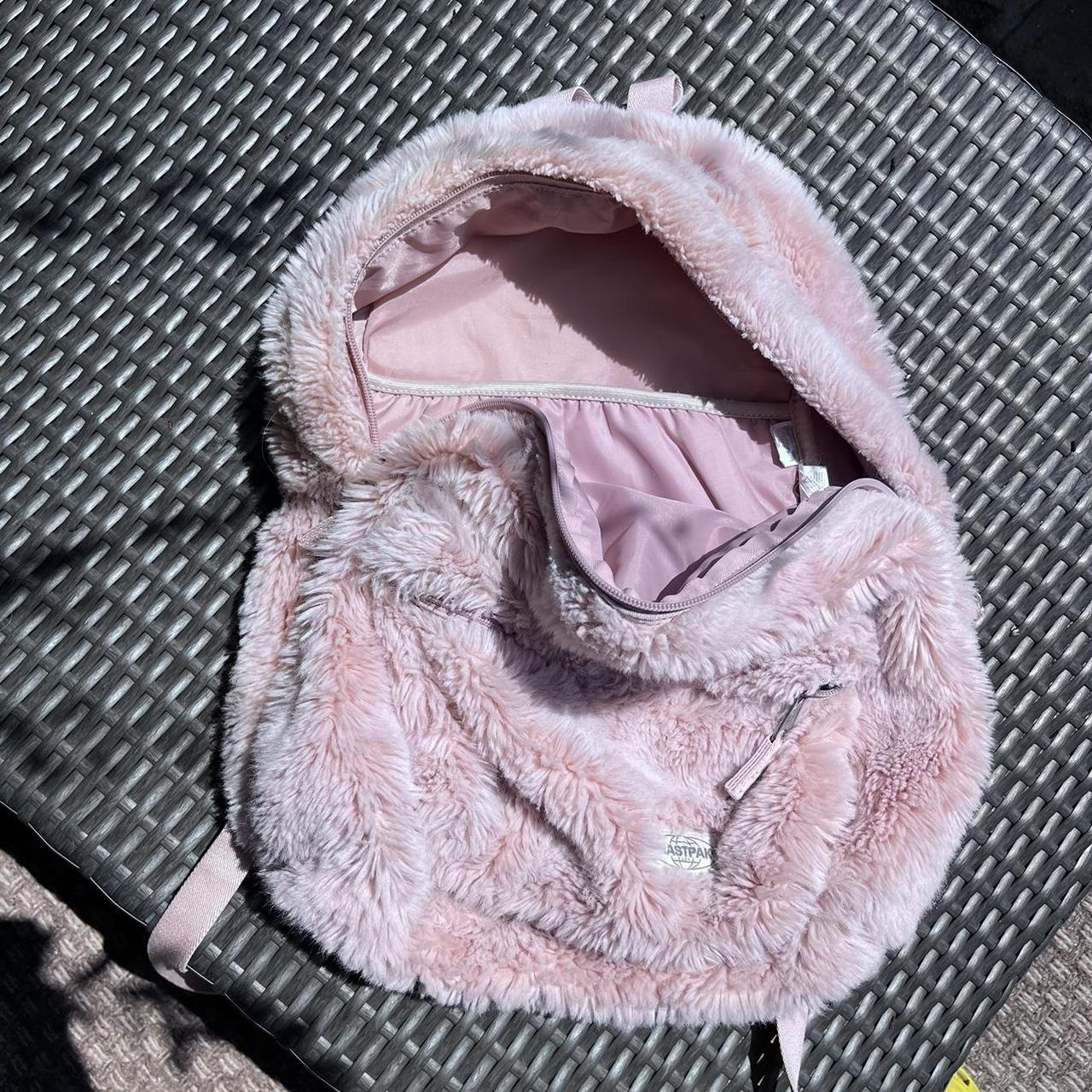 Eastpak Baby Pink fuzzy Backpack. Very large. Minor