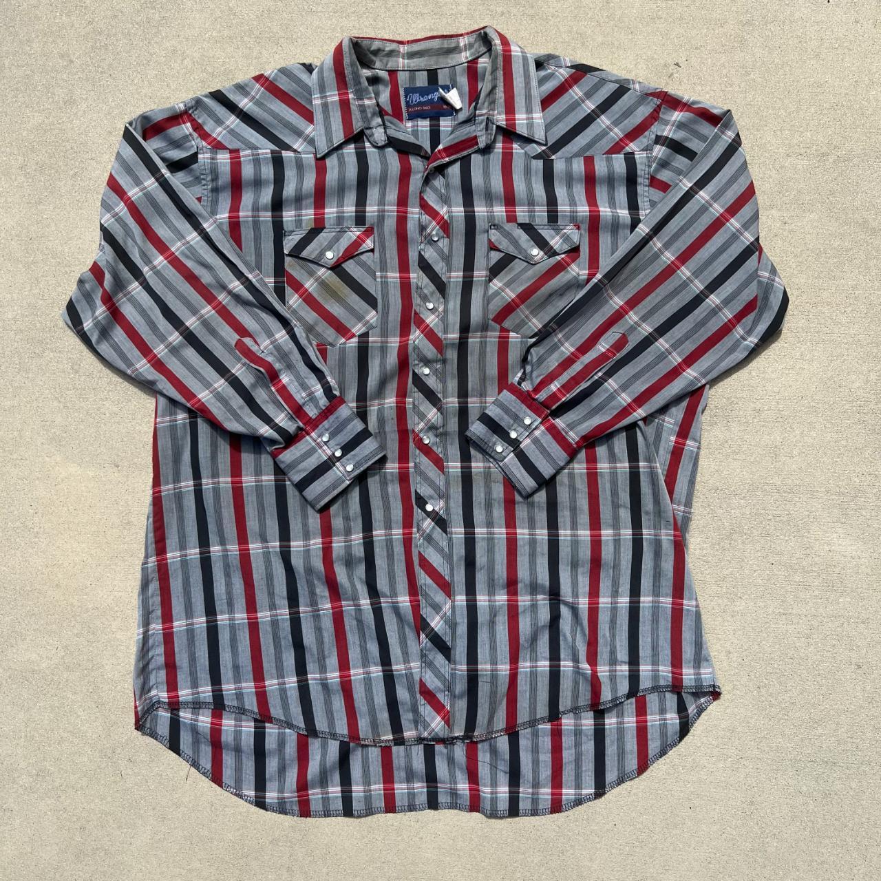 Vintage Blue and Red Stripe Long Sleeve Pearl Snap