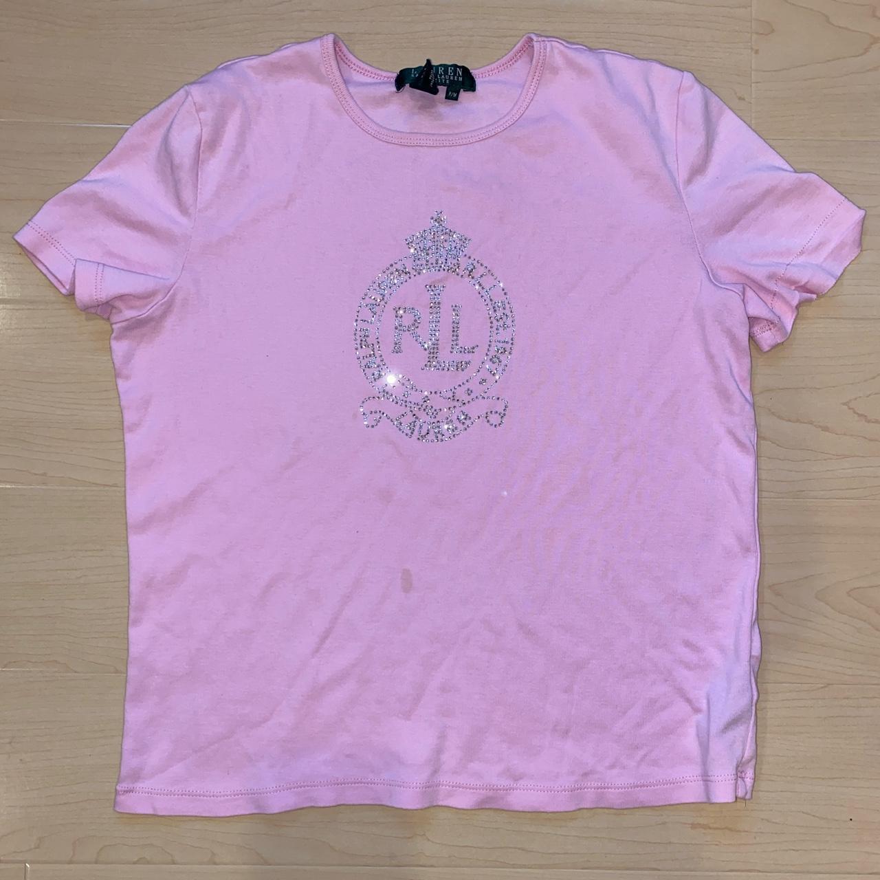 ralph lauren baby pink shirt with rhinestone details... - Depop