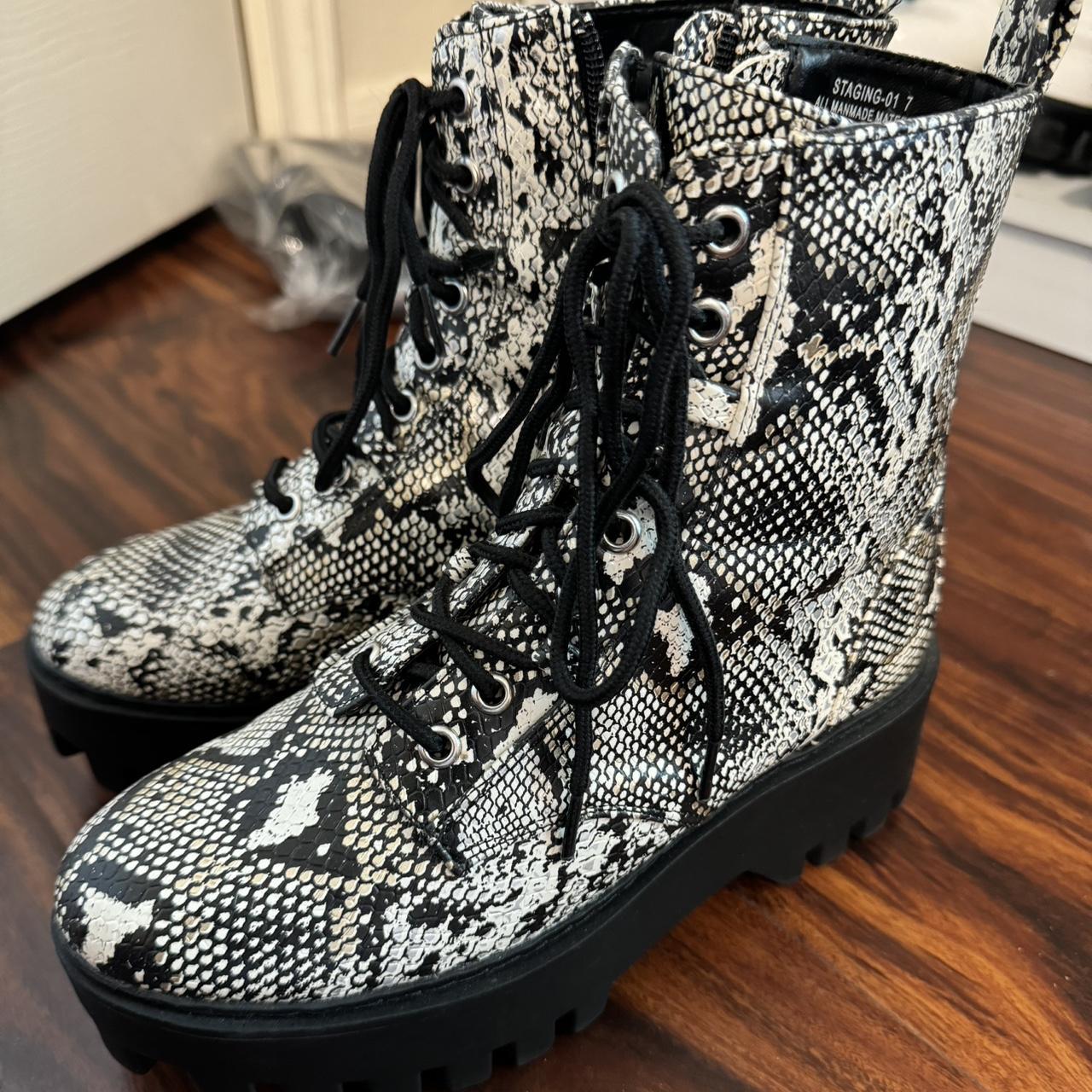 Bamboo snakeskin combat boots great condition I. Depop