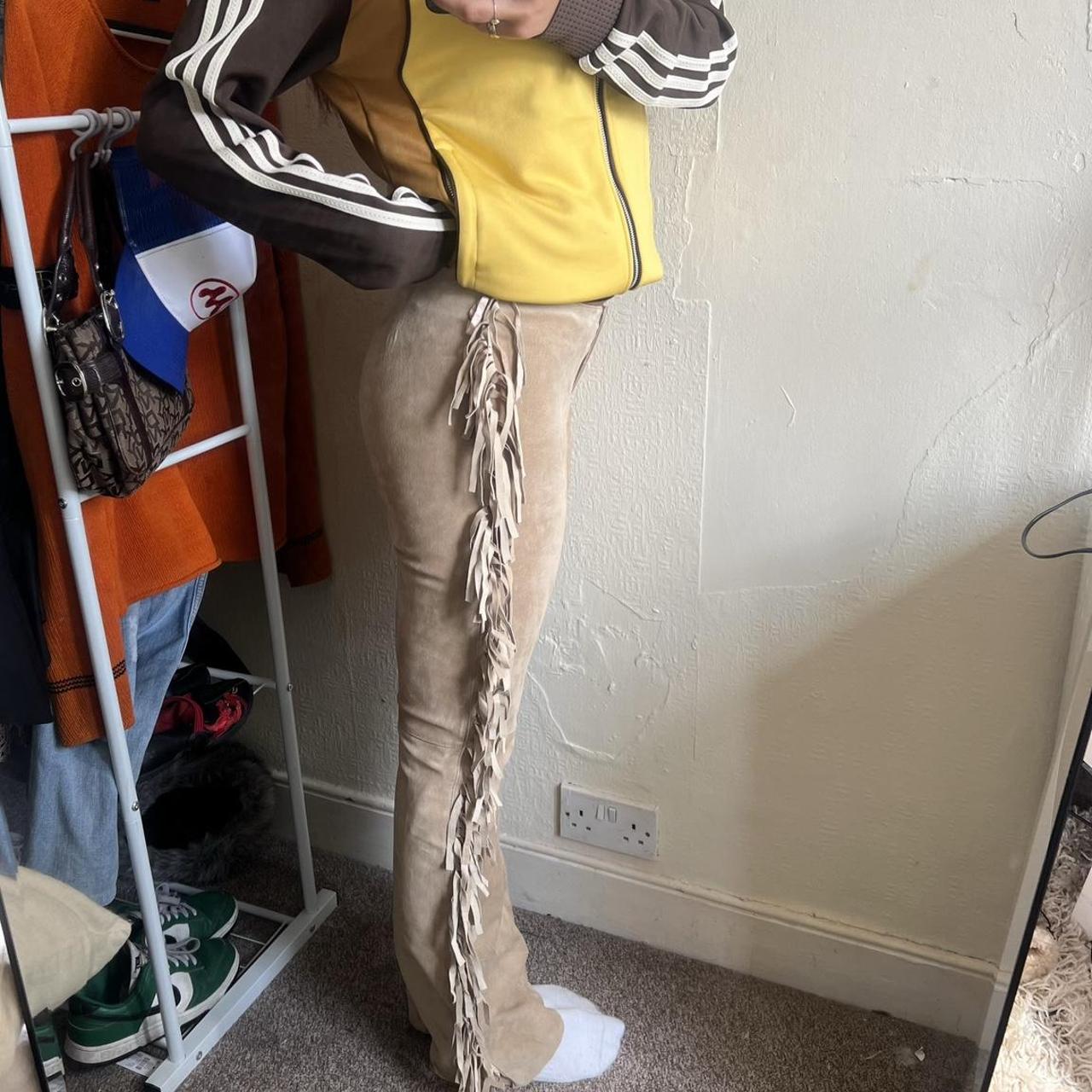 real suede vintage cowboy tassel / fringe trousers... Depop