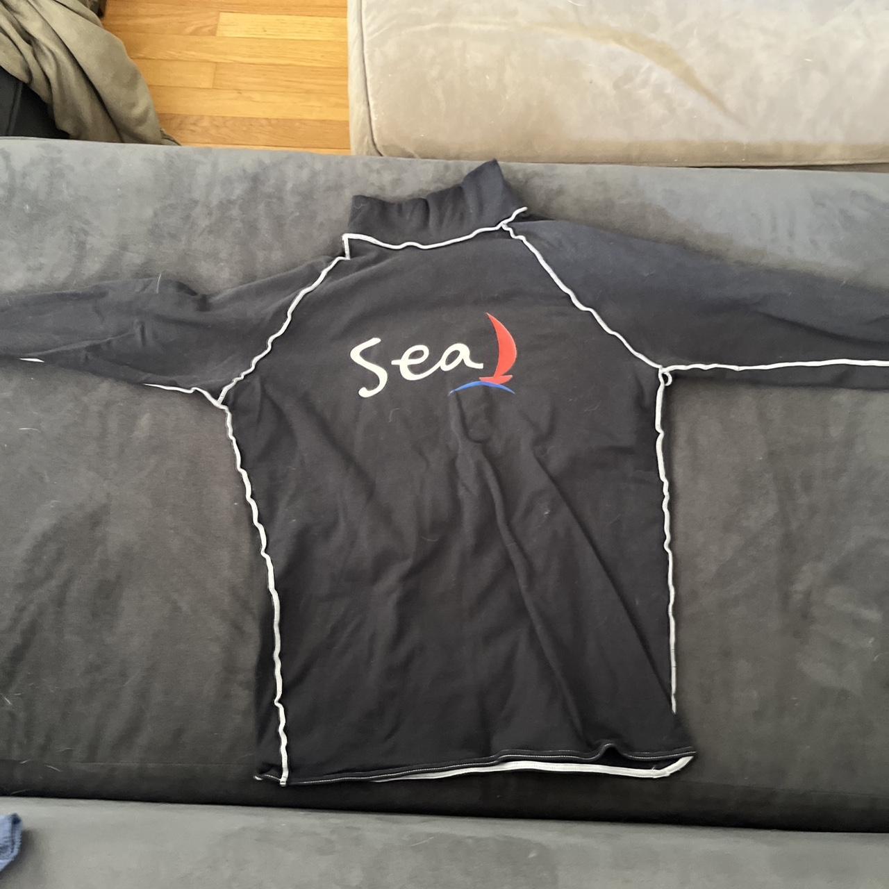 Black and red Sea long sleeve rash guard by sail... | Depop