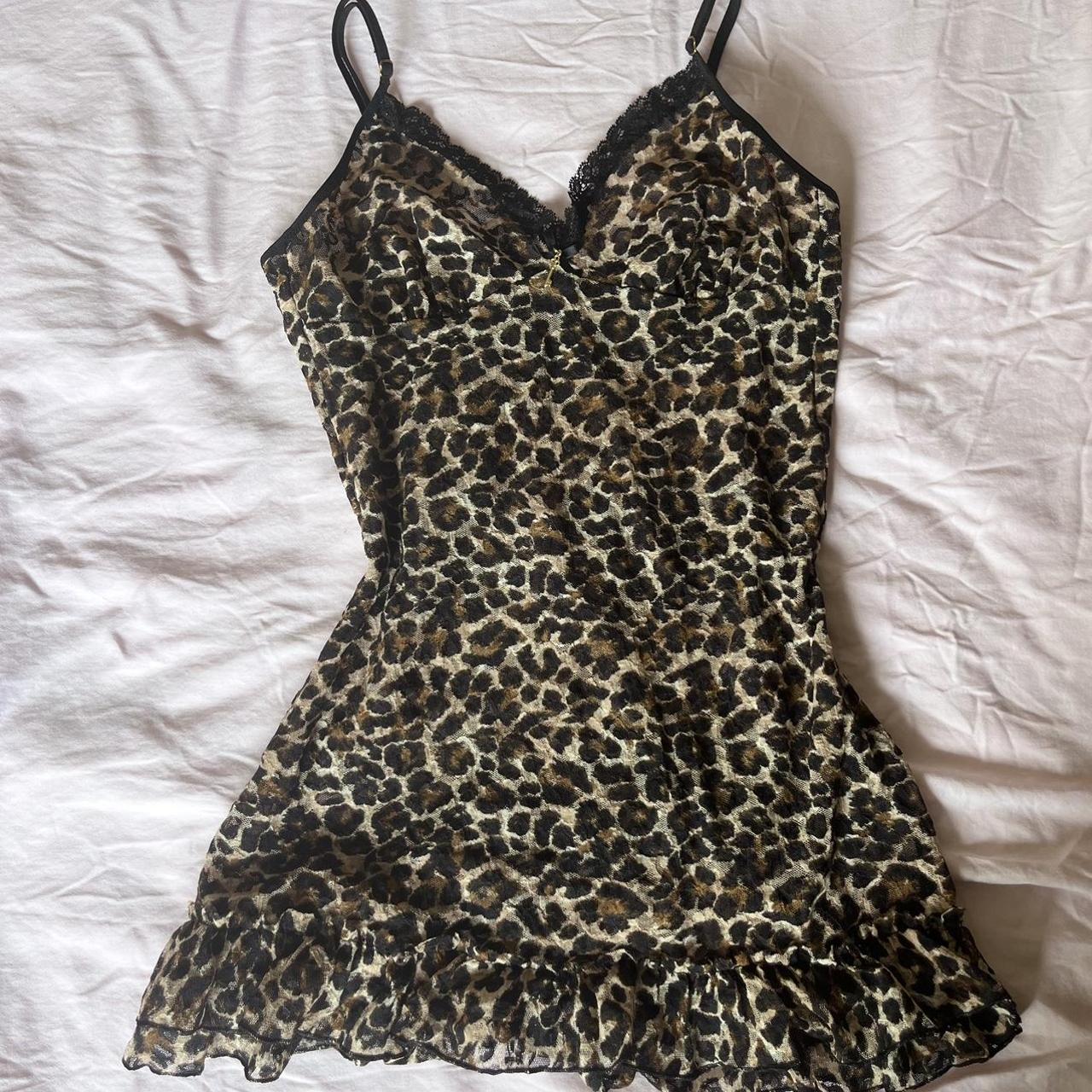 Leopard babydoll slip dress Mini Mesh Cheetah... - Depop