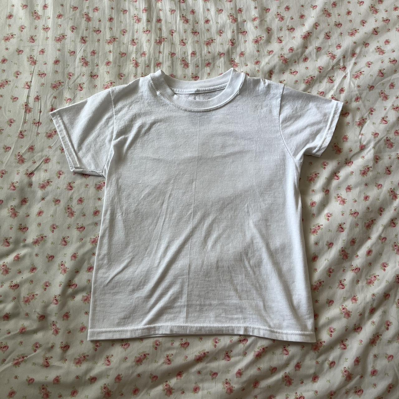 Plain white baby tee Round neck Perfect condition... - Depop