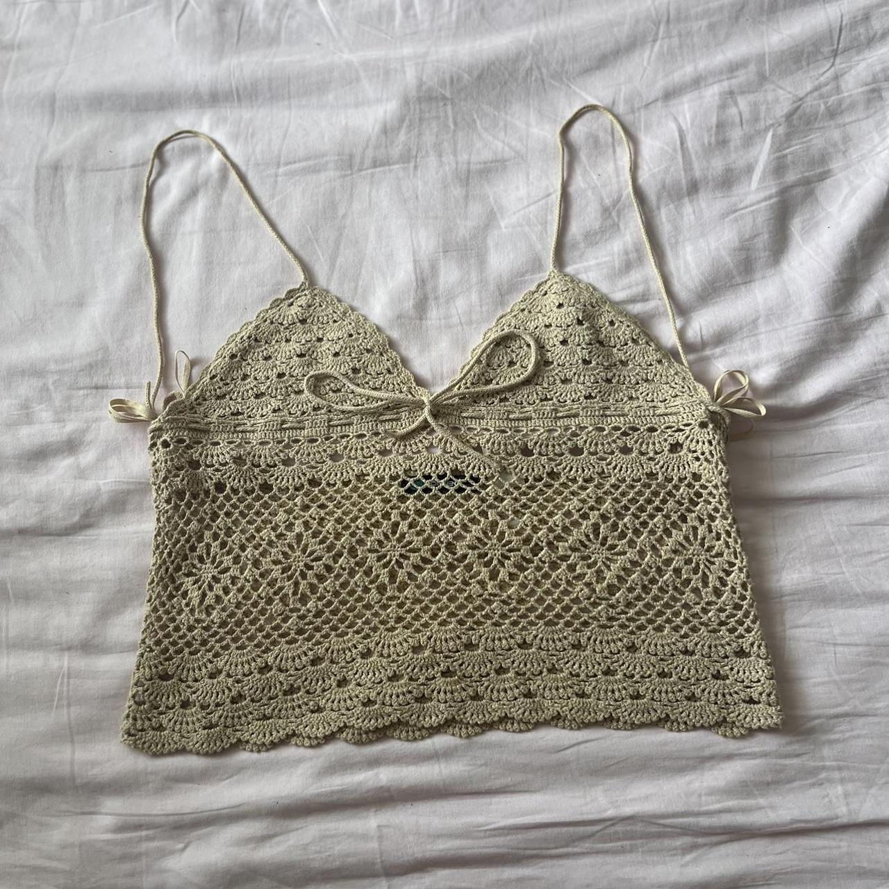 Sexy Crochet cut out top Triangle top with spaghetti... - Depop