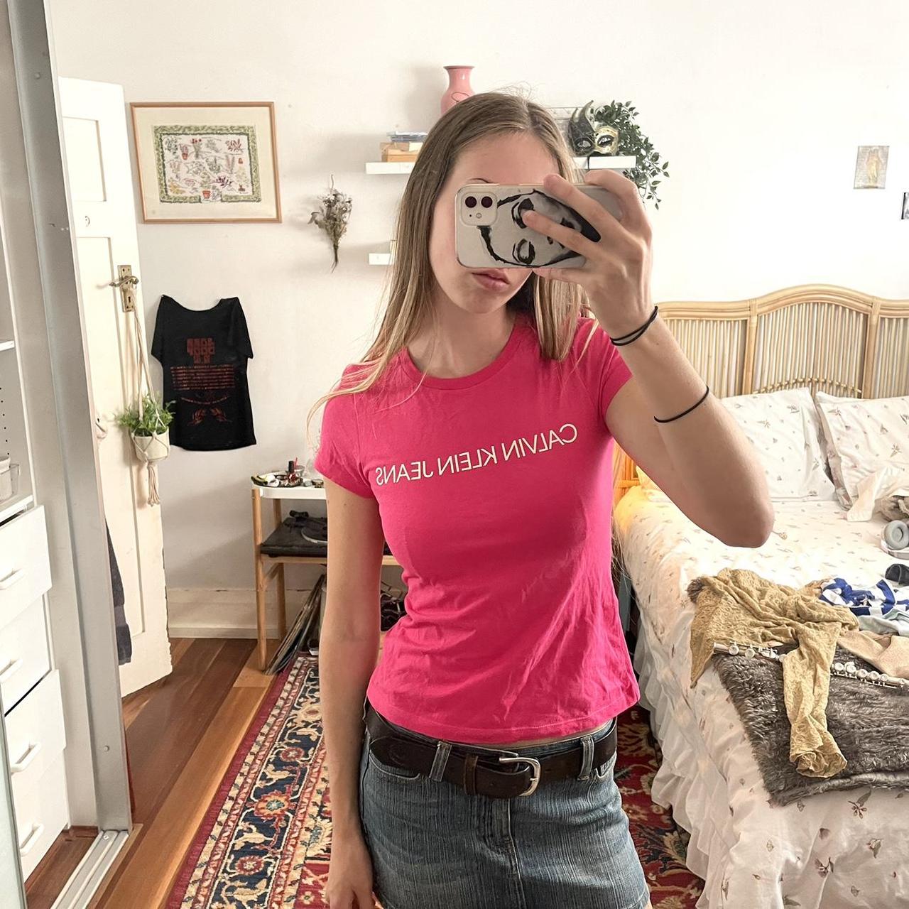 hot pink calvin klein baby tee size s. Depop