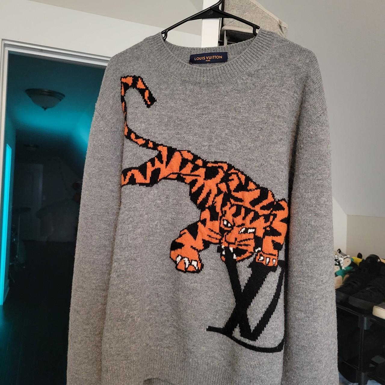 Louis Vuitton Men's Grey and Orange Jumper | Depop