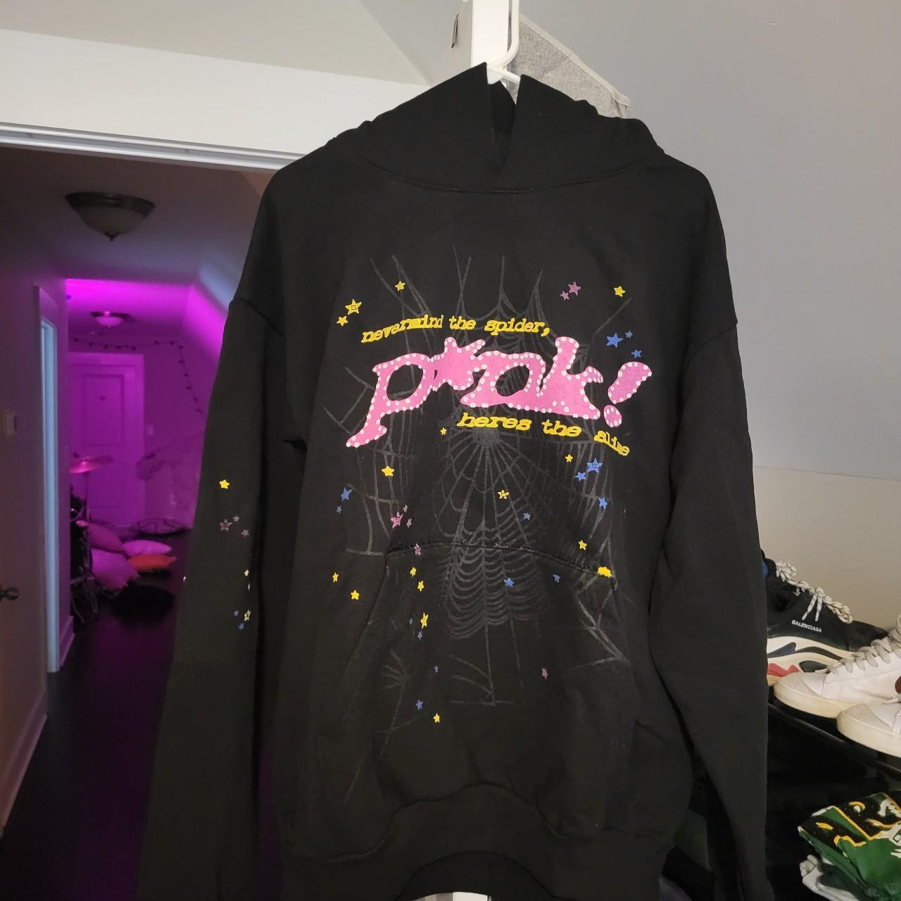 Spider Worldwide Men's Black and Pink Hoodie Depop