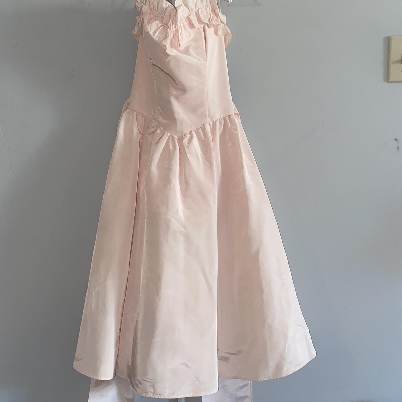 vintage pastel pink Gunne Sax strapless ruffled... - Depop