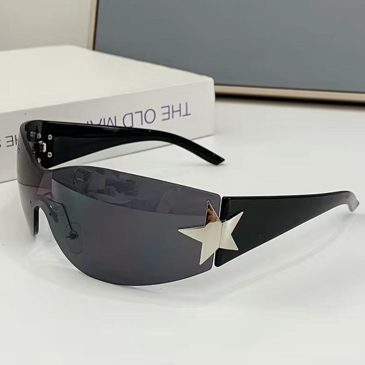 Y2K Black Sunglasses With Silver Stars Depop