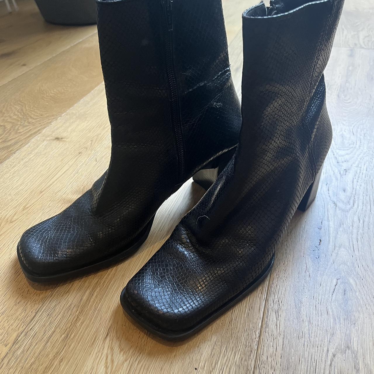 Square toe leather boots. Sole is in tact and I have... - Depop