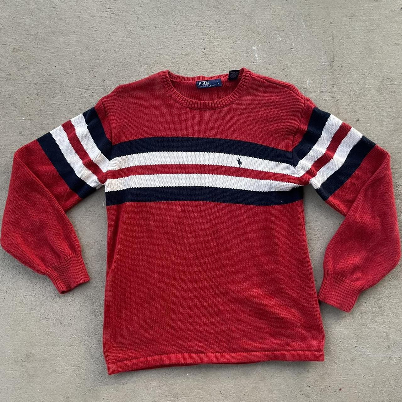 Men's Red and White Jumper | Depop