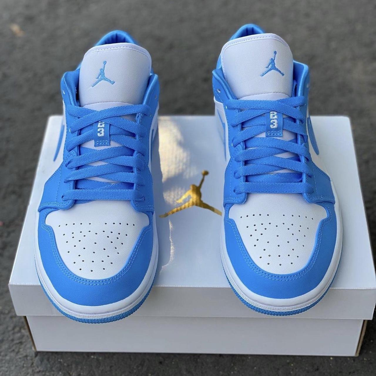 Jordan Women's Blue and White Trainers | Depop