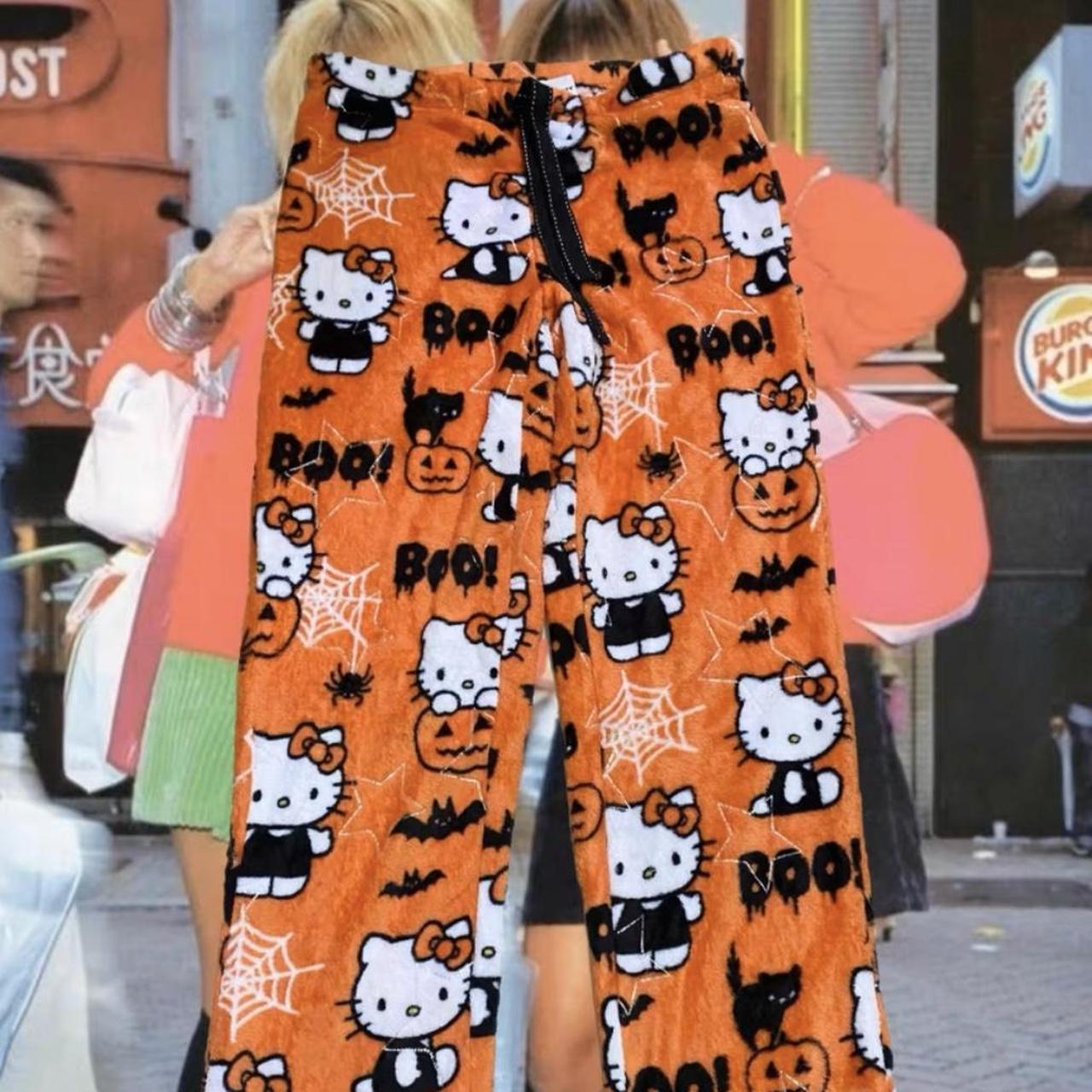 Hello Kitty Women's Orange and Black Pajamas Depop