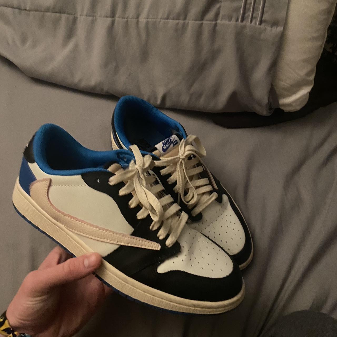 Jordan Men's Blue and Cream Trainers | Depop