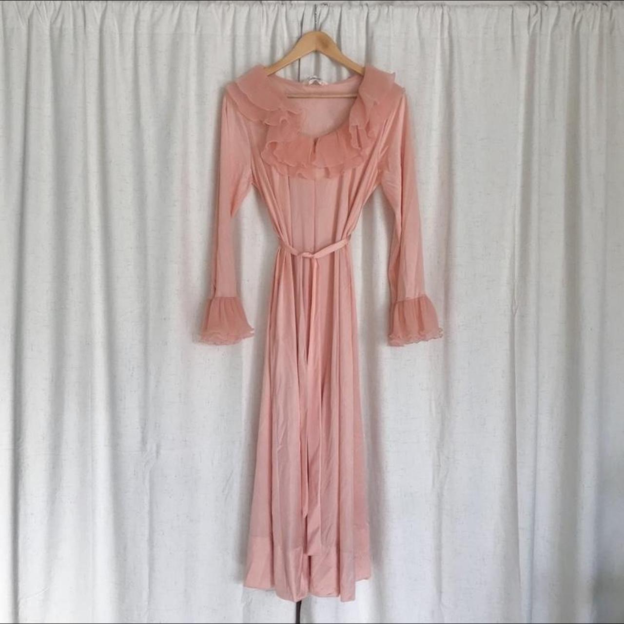 Vintage pink ruffle robe. Unique vintage robe in... Depop