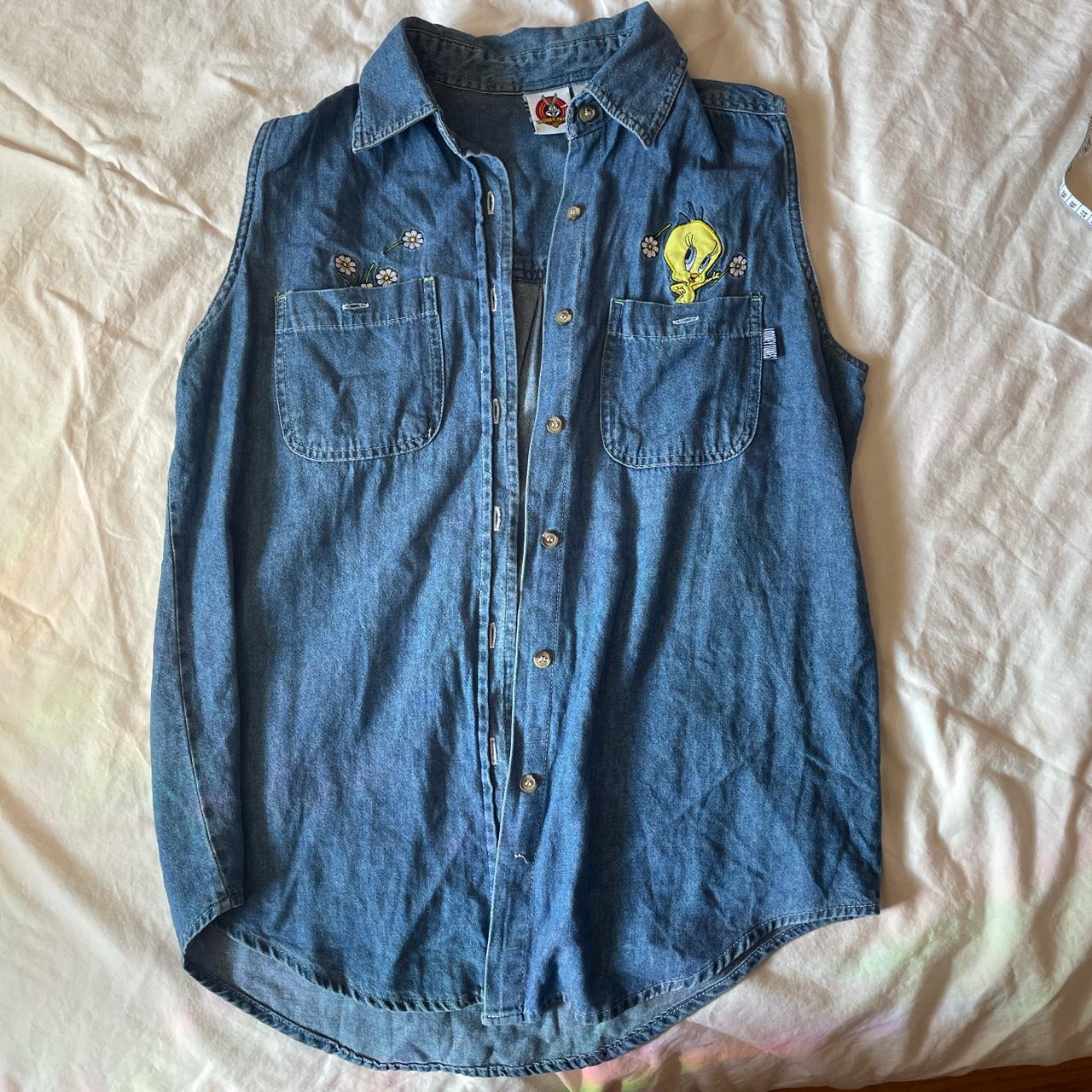 Vintage looney tunes tweety bird denim oversized - Depop