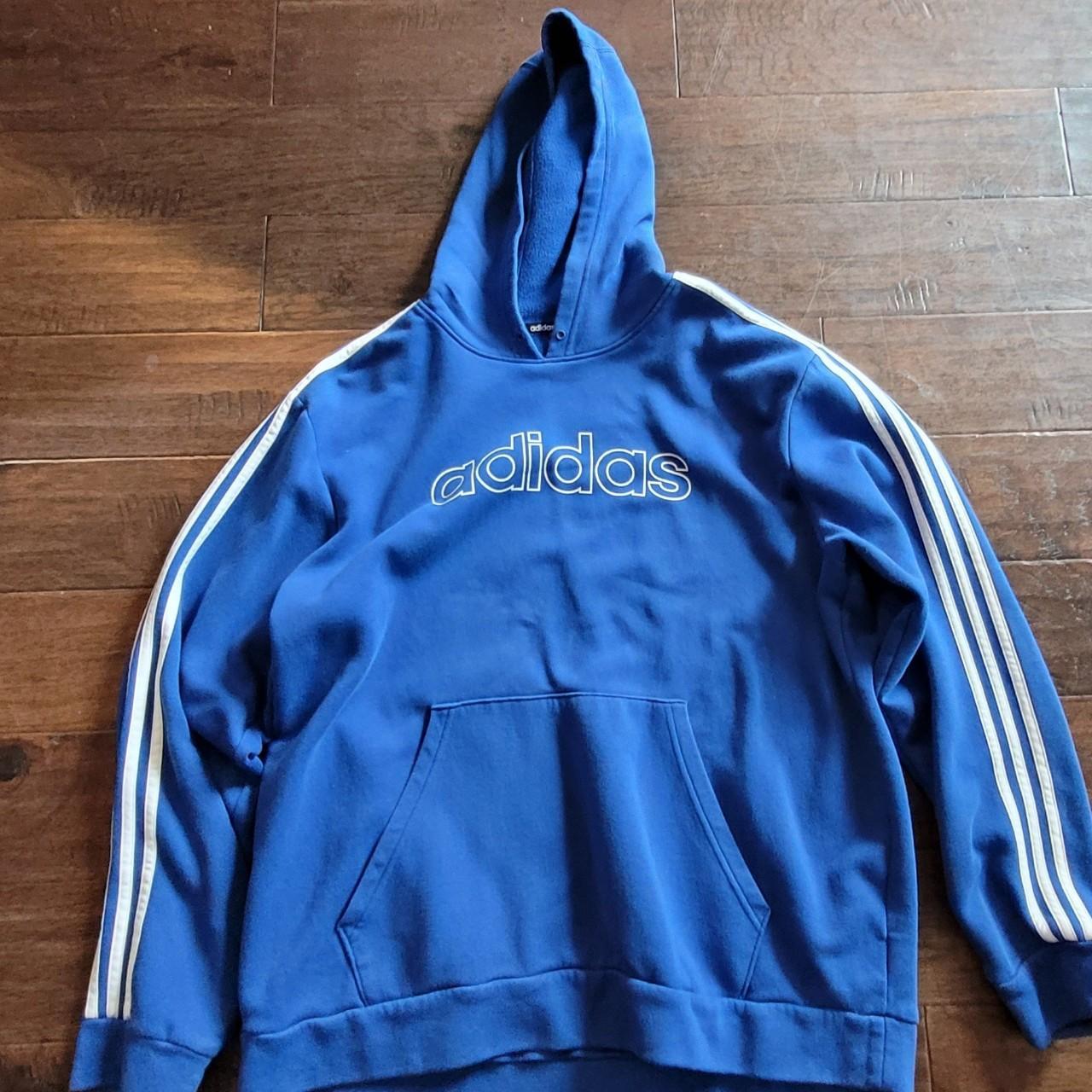 Blue adidas hoodie sweatshirt STRING MISSING Size xl - Depop