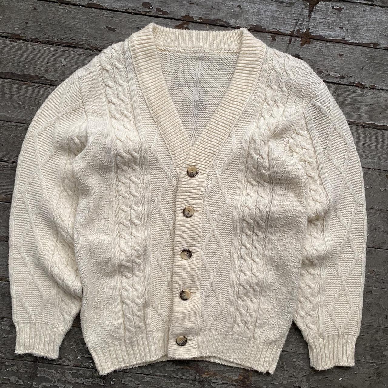 Vintage cable knit cardigan cream. Super chunky,... - Depop
