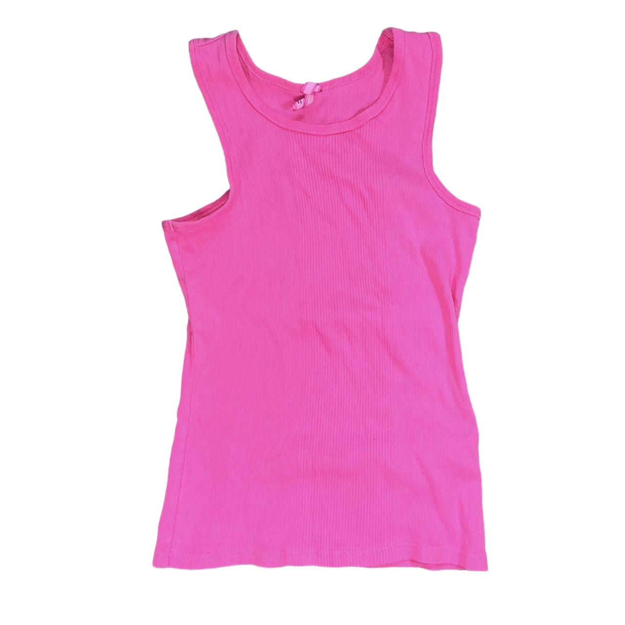 Y2K Early 2000’s Hot Pink Ribbed Tank Top from... - Depop