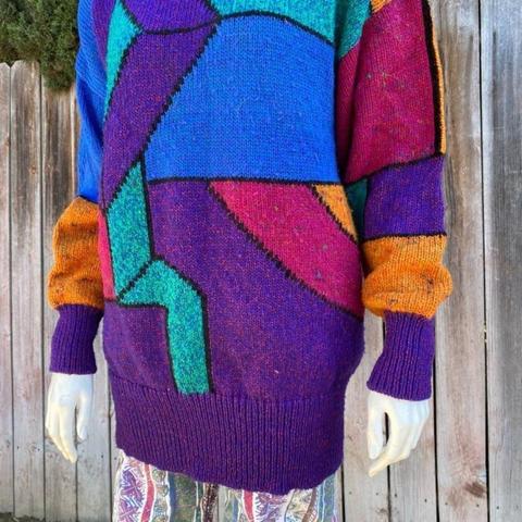 Vintage 1980s Liz Wear Color Block Pullover Sweater - Depop