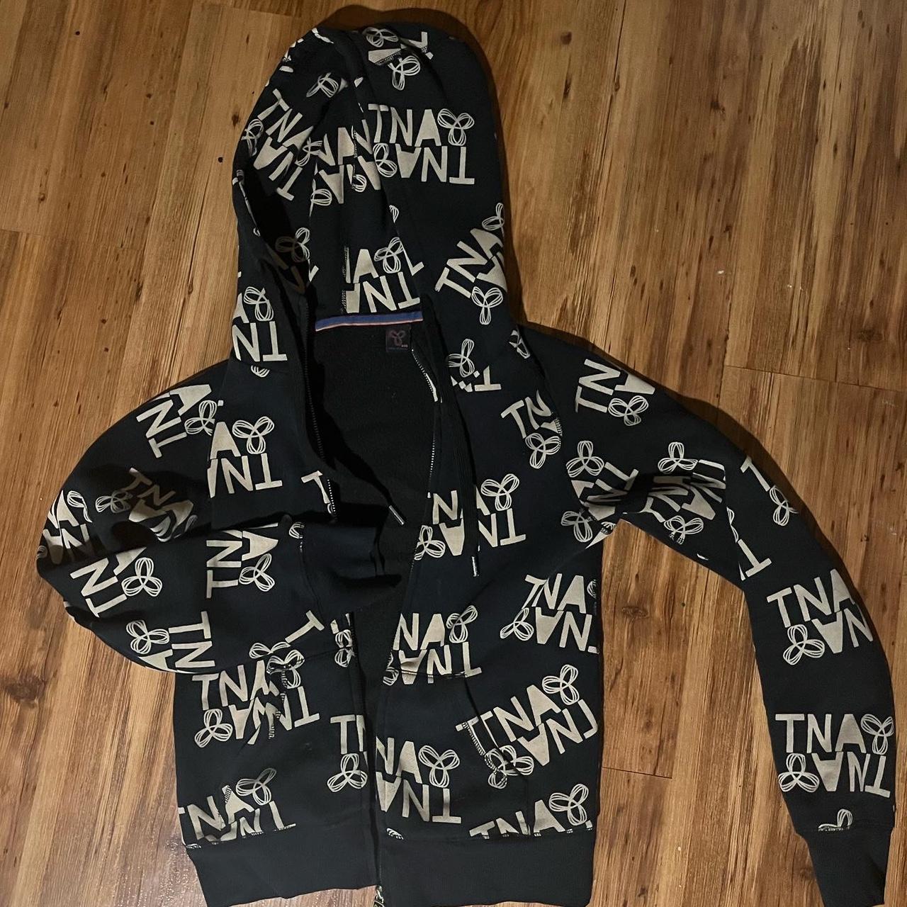 TNA Women's Black and Cream Hoodie | Depop