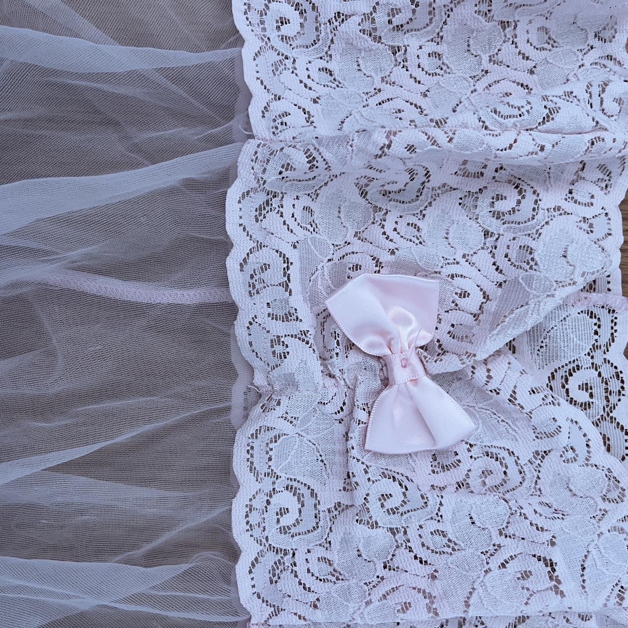 Baby pink lace sheer babydoll ruffle top with bow So... - Depop