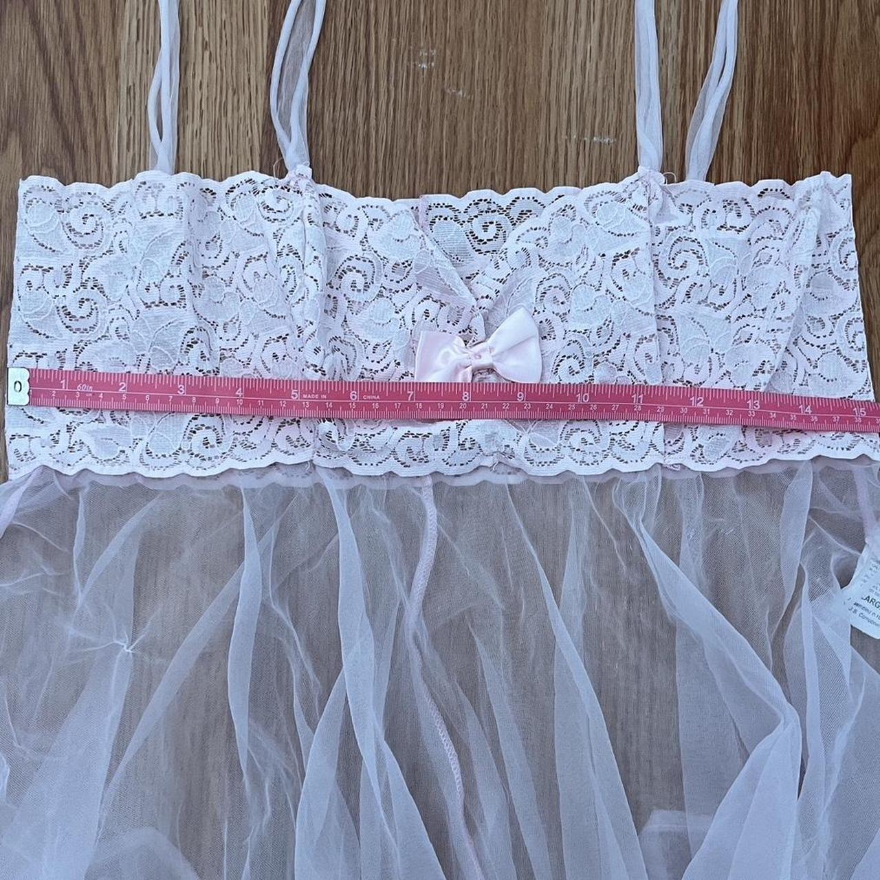 Baby pink lace sheer babydoll ruffle top with bow So... - Depop