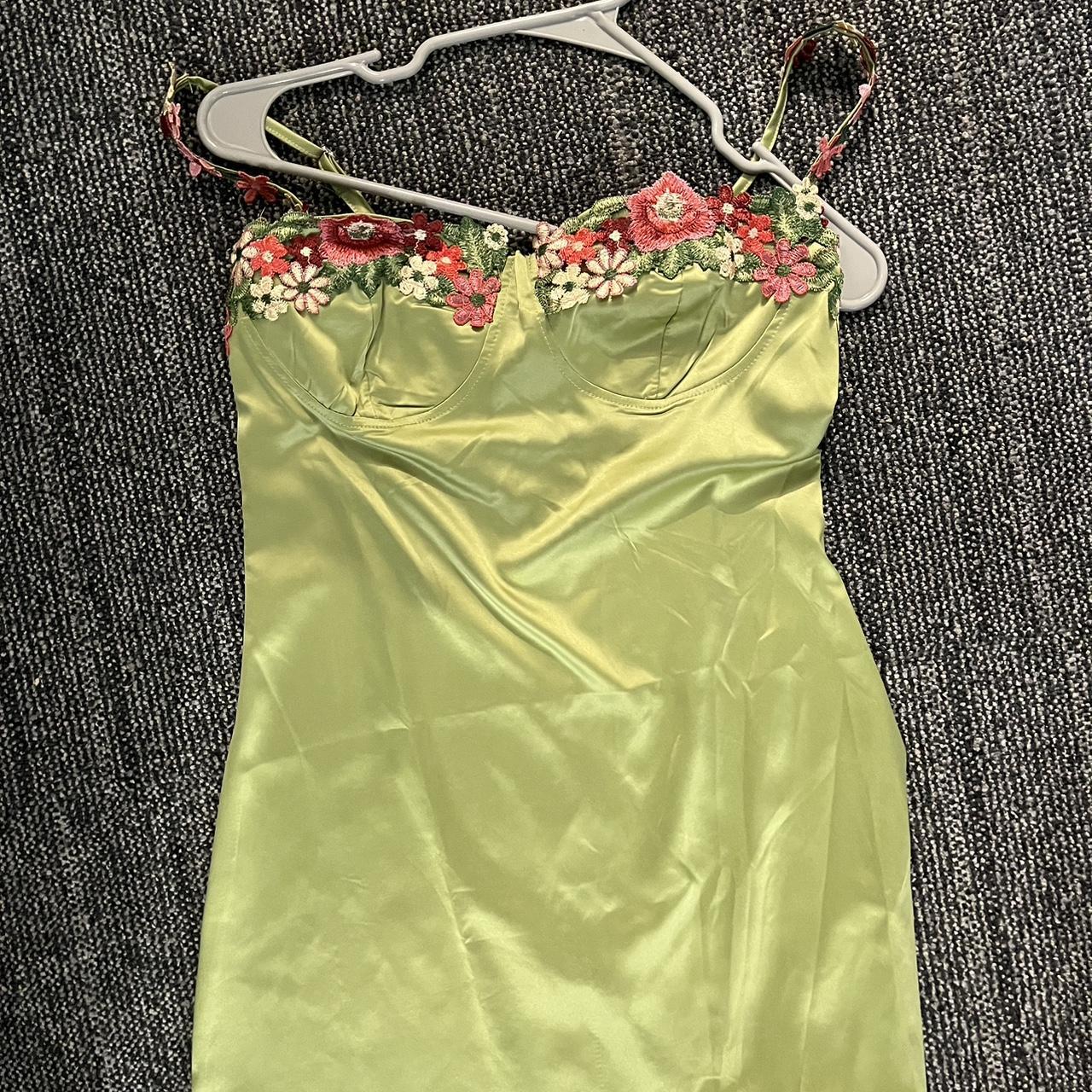 Princess Polly Women's Green and Pink Dress | Depop