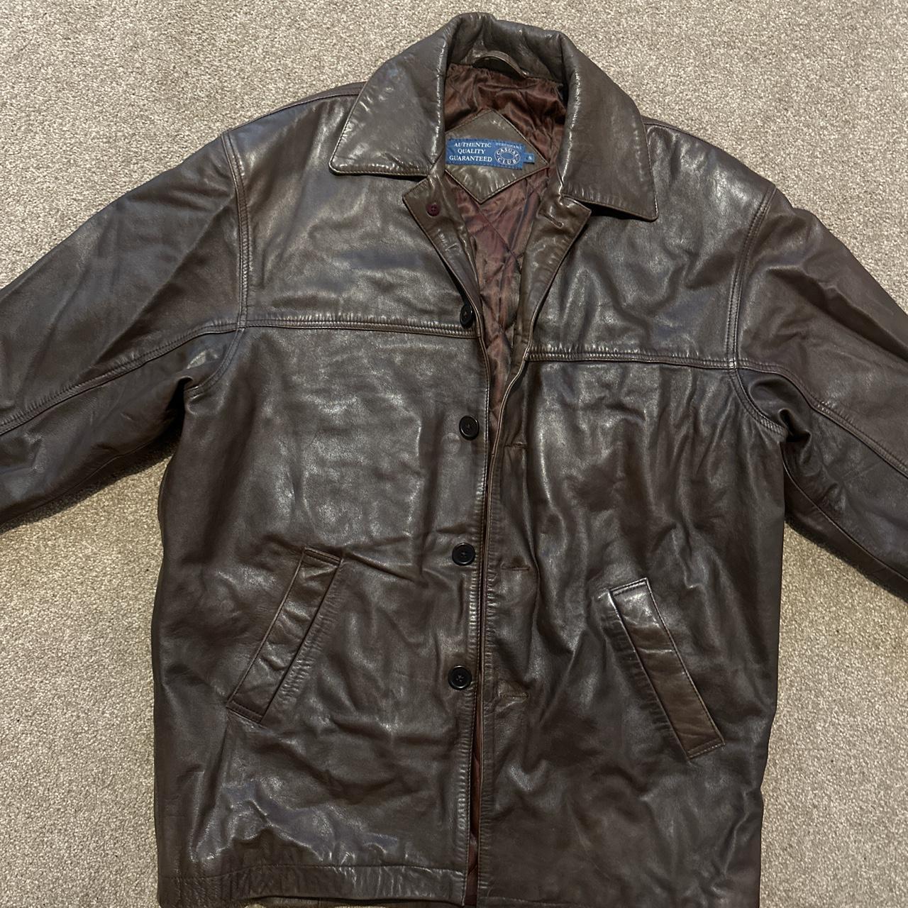 Real leather oversized jacket - dark brown - size S... - Depop