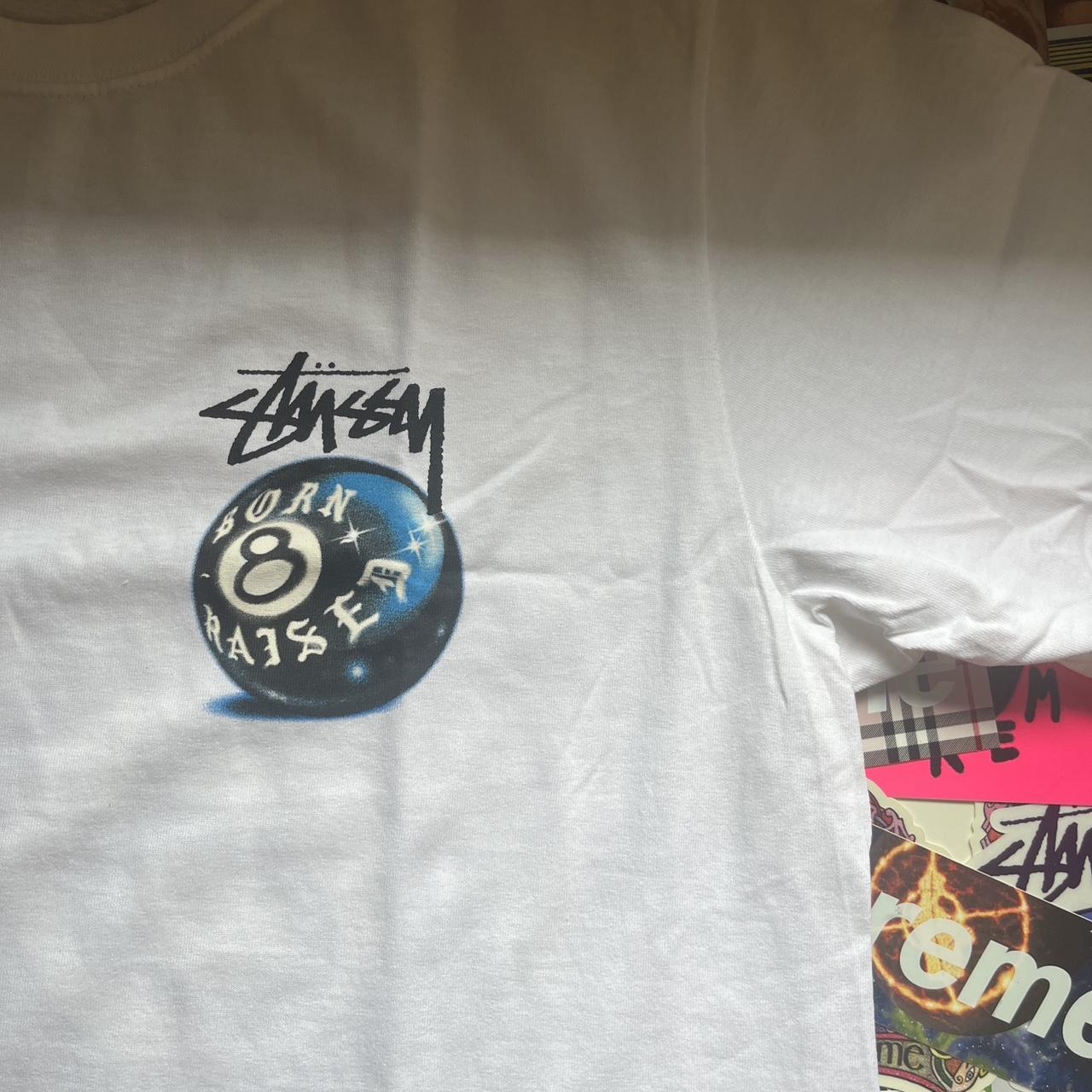 Stussy X Born x Raised 8 Ball Tee White Size Medium - Depop