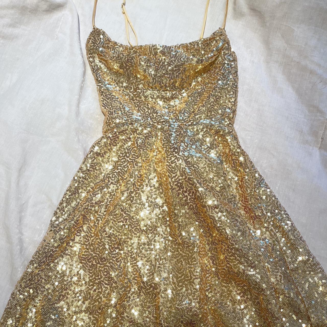 gold sequin Lucy in the sky dress! size small worn... - Depop