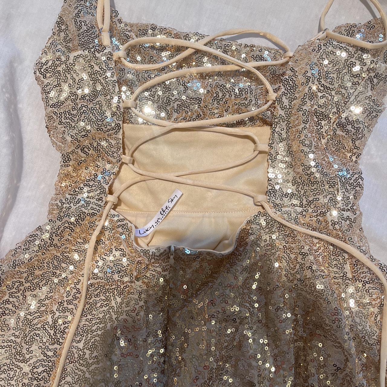 gold sequin Lucy in the sky dress! size small worn... Depop