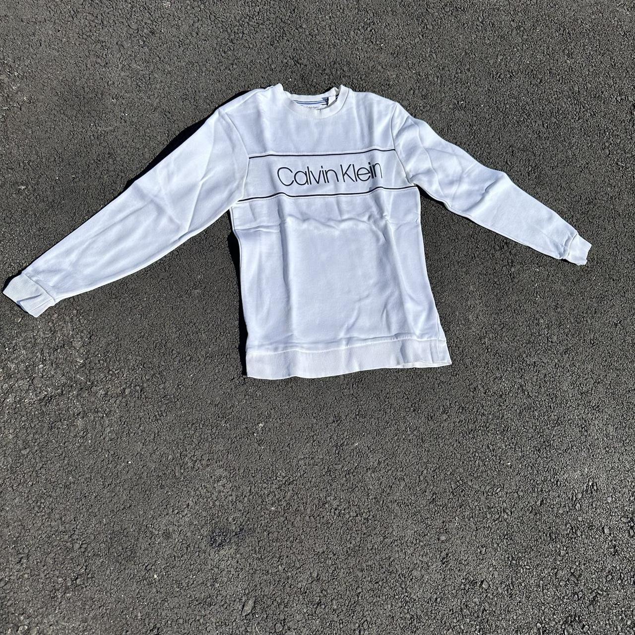 Calvin Klein Men's White and Black Jumper | Depop